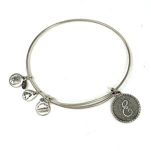 Alex and Ani Initial E Charm Bracelet Silver Finish - Expands 2"- 3.5"